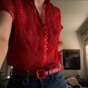 Red Sheer Poka Dot Blouse